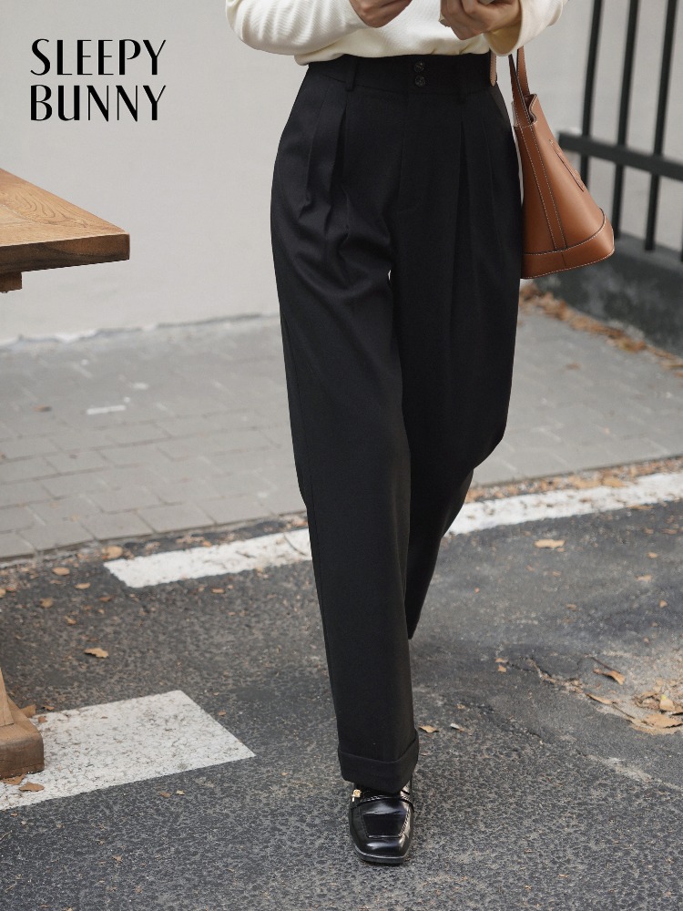 Tailored Trouser Wide - Spodnie damskie z wysokim stanem, imitujące