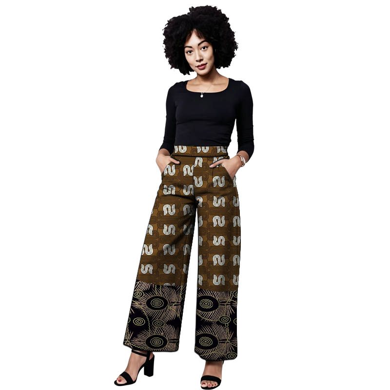 Tailored Trouser Wide - Spodnie damskie Ankara z patchworkiem, szerokie