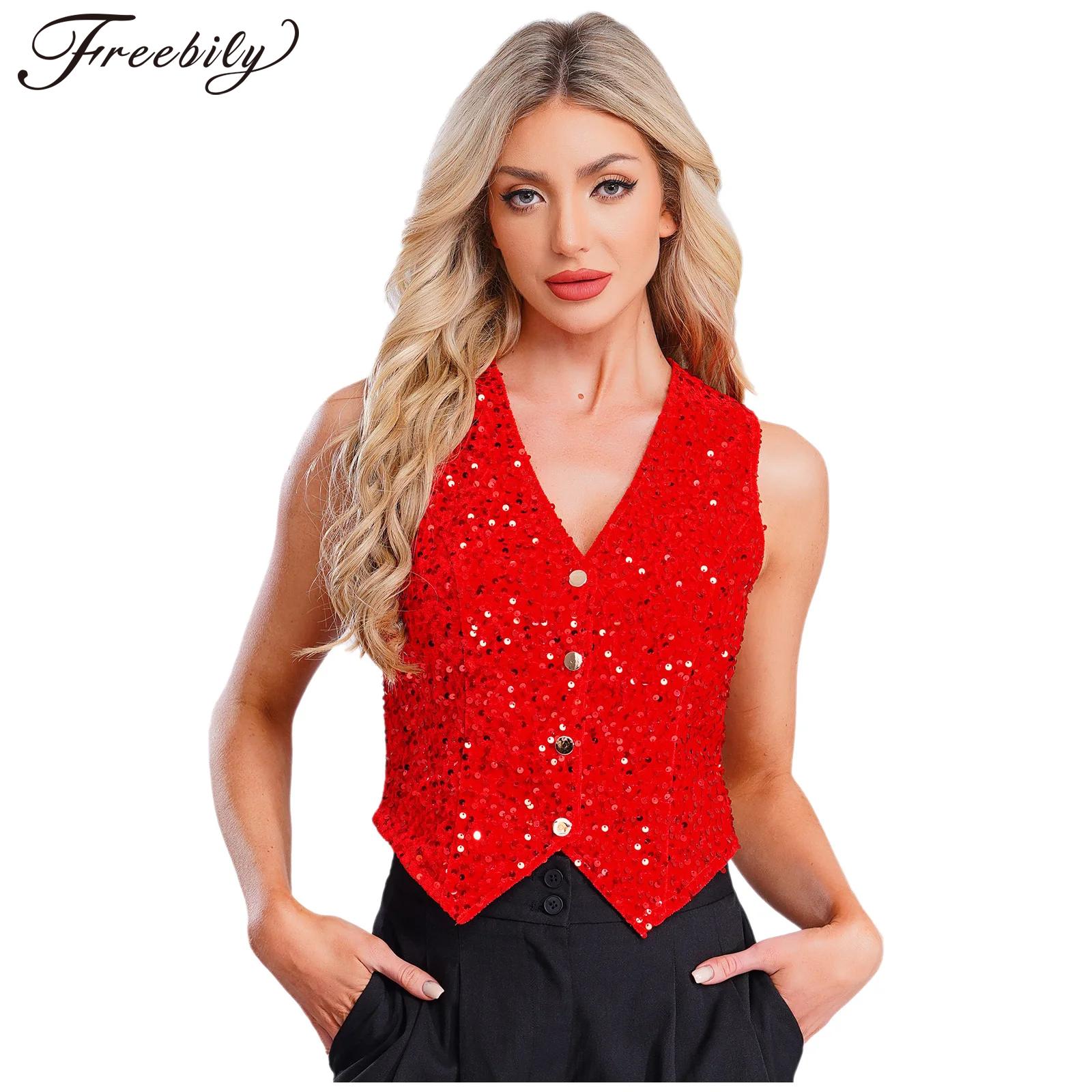Damska błyszcząca kamizelka z  – Women Formal Wear Vest recenzja i cena