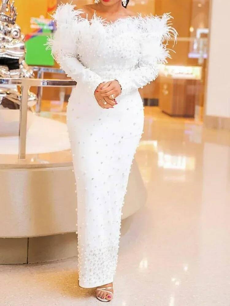 Sukienka Feather White na impr – Formal Wear Gowns For Women recenzja i cena